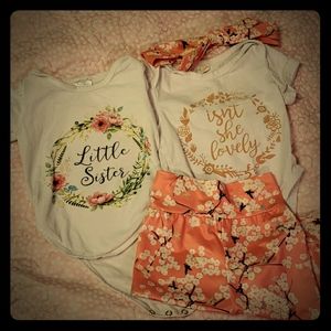Cherry Blossom pant & onesie set with 2 bodysuits